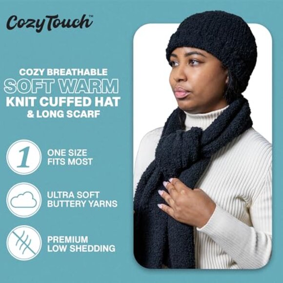 Cozy Chunky Knit Beanie Scarf Set Unisex Winter Warm Classic Cable main image 7